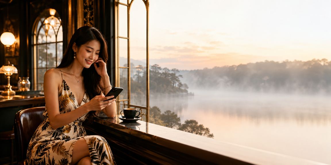 Người dùng trải nghiệm casino di động tại quán cà phê Đà Lạt