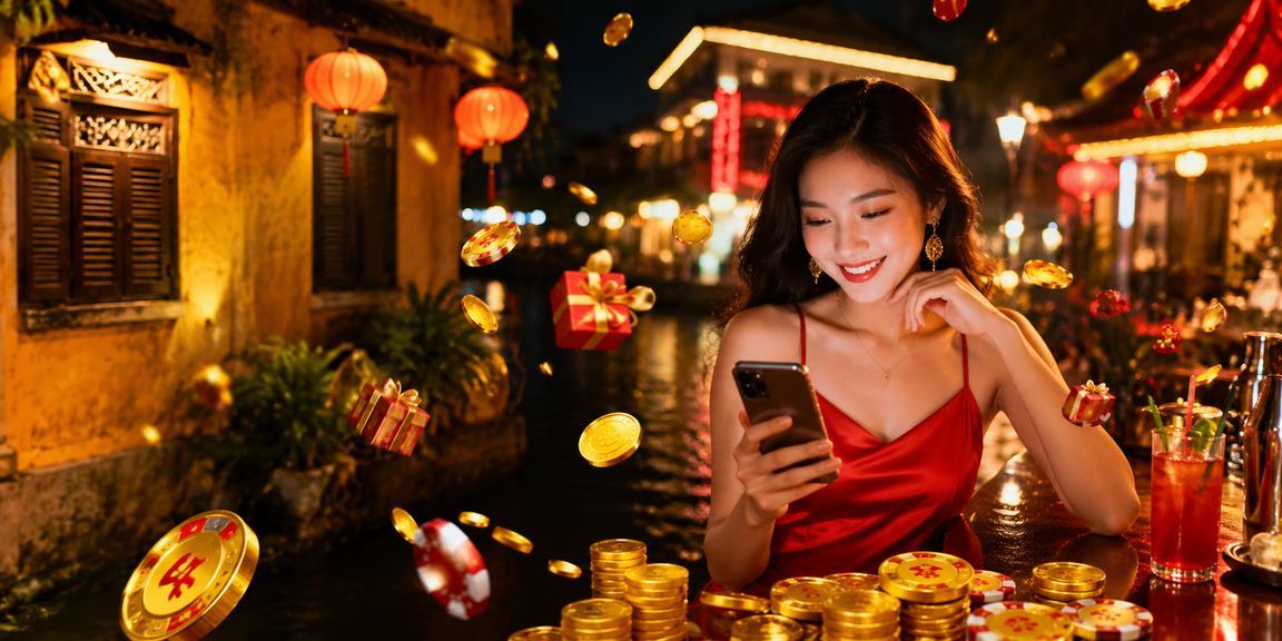 Người chơi đăng nhập tài khoản casino trực tuyến tại phố đèn lồng Hội An